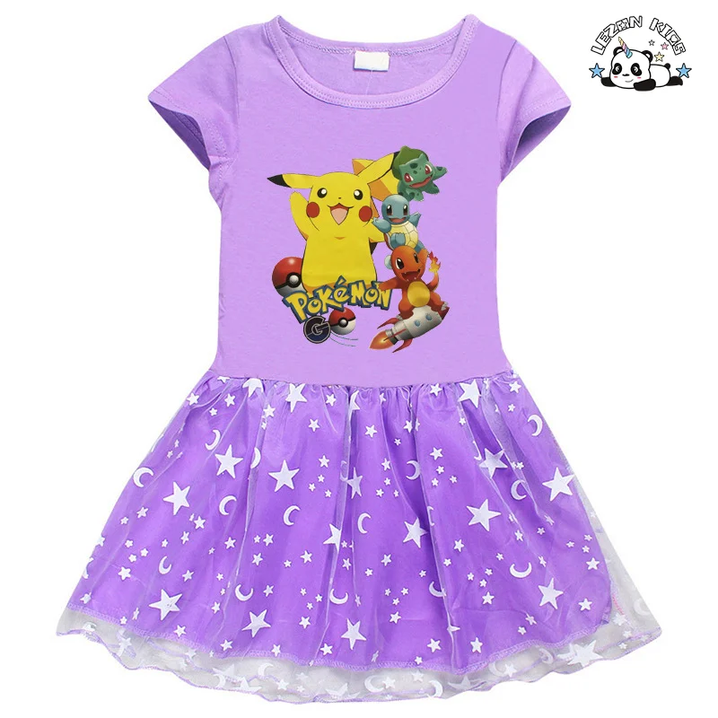 LEZONKIDS - Camiseta personalizada para meninas com estampa de desenho animado & vestido de tule com estampa de estrela lunar para verão